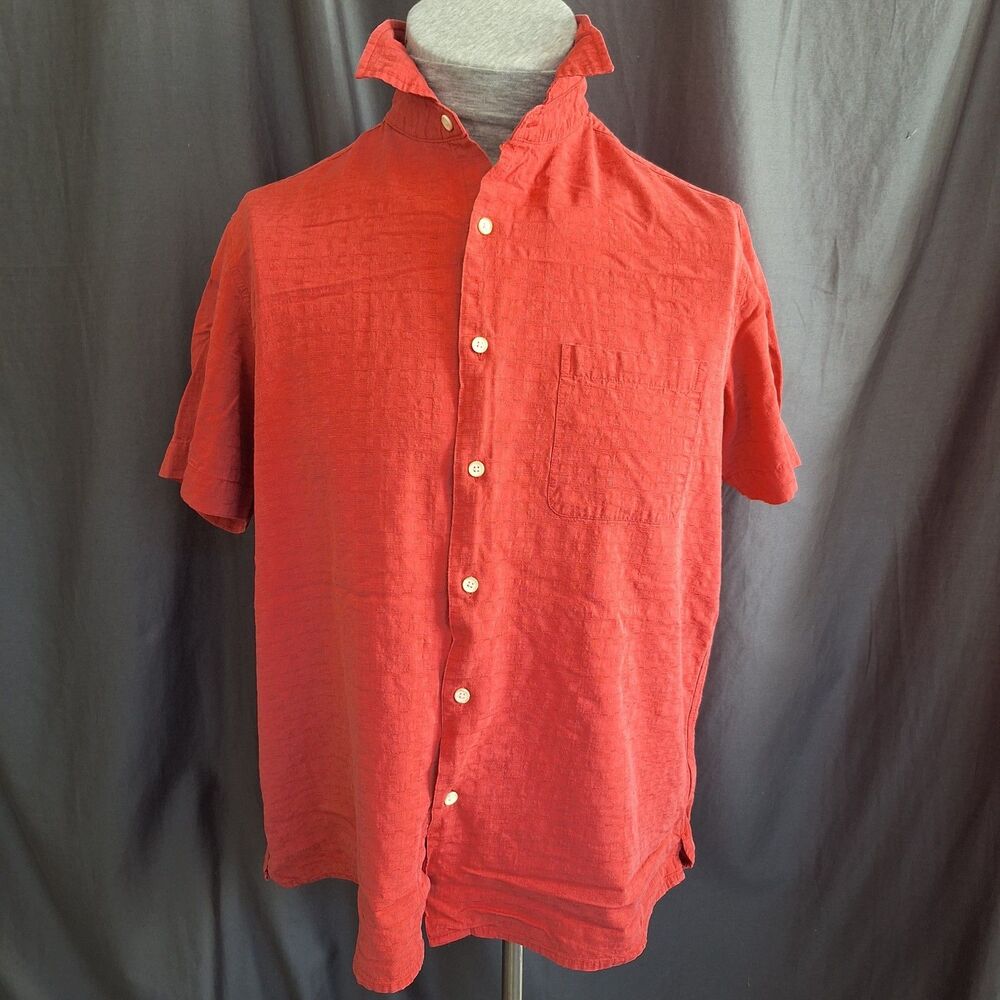 XL Tasso Elba Rust Red Textured Button Down Short Sleeve 55/45 Silk/Rayon Cigar